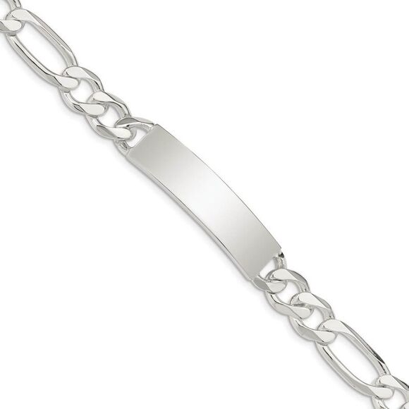 Men's 10mm Sterling Silver Figaro I.D. Bracelet 8.5 Inch
